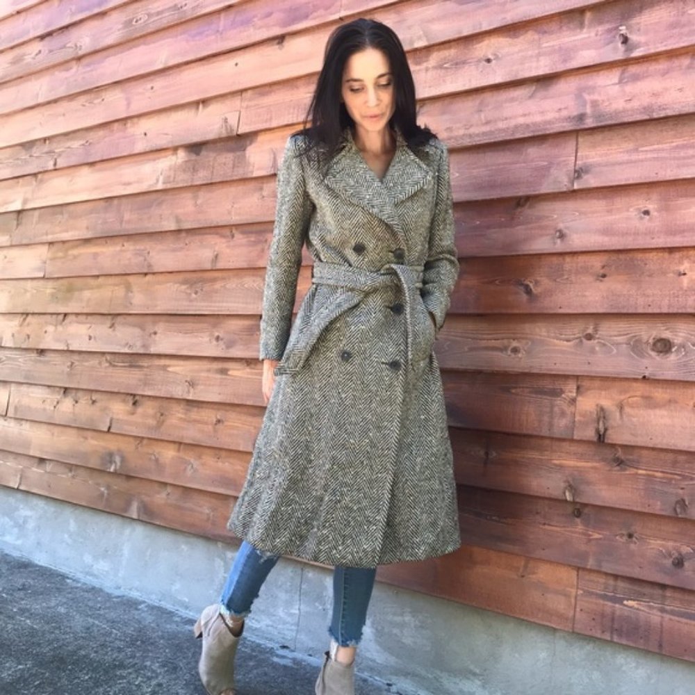 Burberrys English Tweed Belted Trench Coat